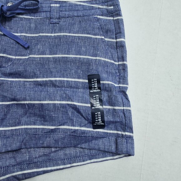 GAP Blue & White Striped LINEN Cotton blend Shorts Size 14 drawstring summer NWT - Picture 2 of 12